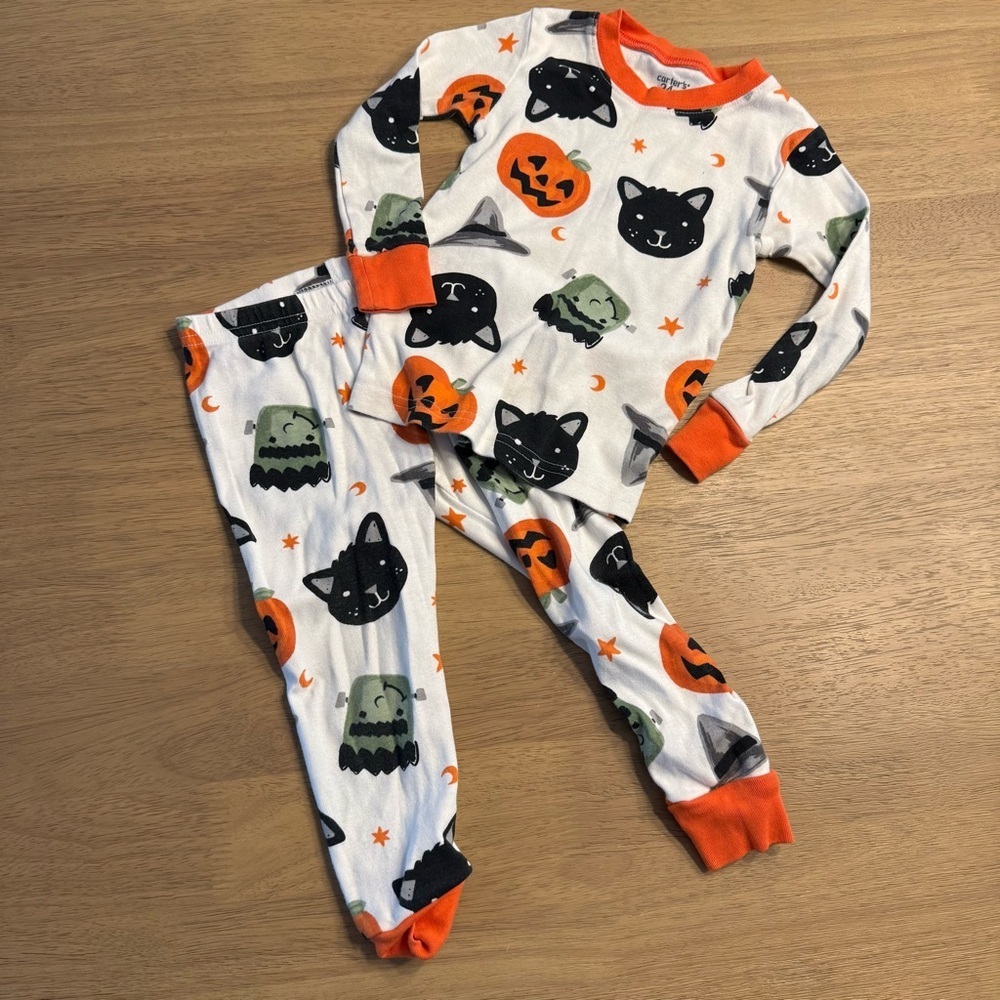 Carter's Orange and White Halloween Pajama Set 24M